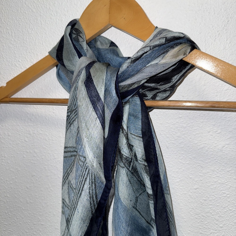 Women's Vintage KENZO Light Silk Checked Checkered Scarf Wrap Blue Black White - Picture 4 of 8
